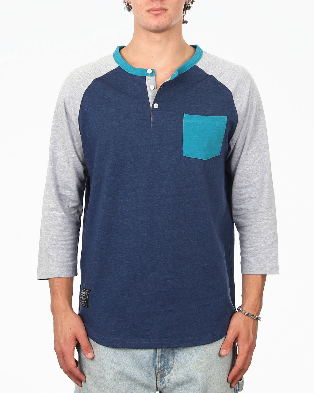 Contrast 3/4 Sleeve Stretch Casual Baseball Button Henley Shirts